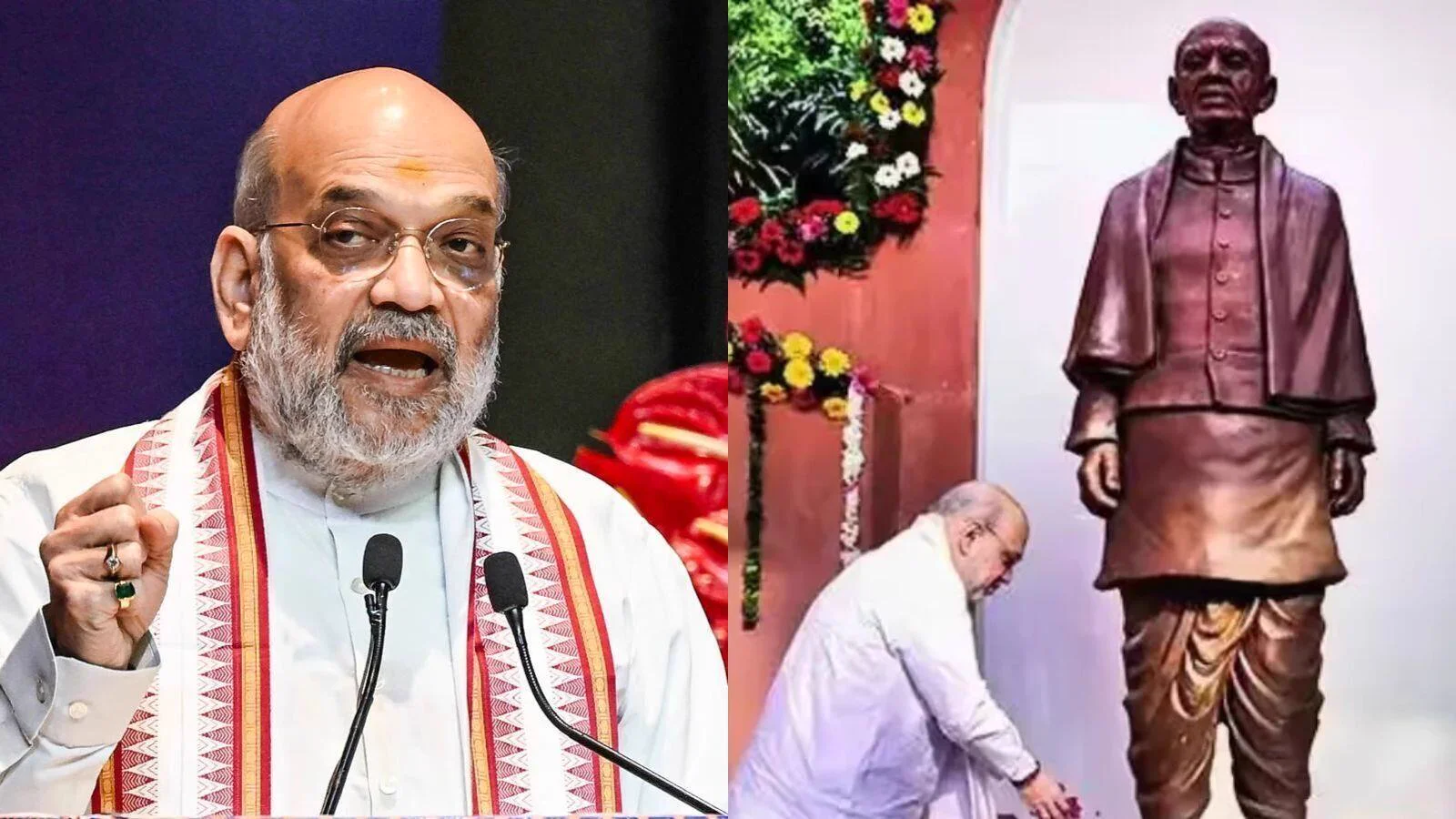 सरदार पटेल की प्रतिमा के पास श्रद्धांजलि कार्यक्रम में अमित शाह।