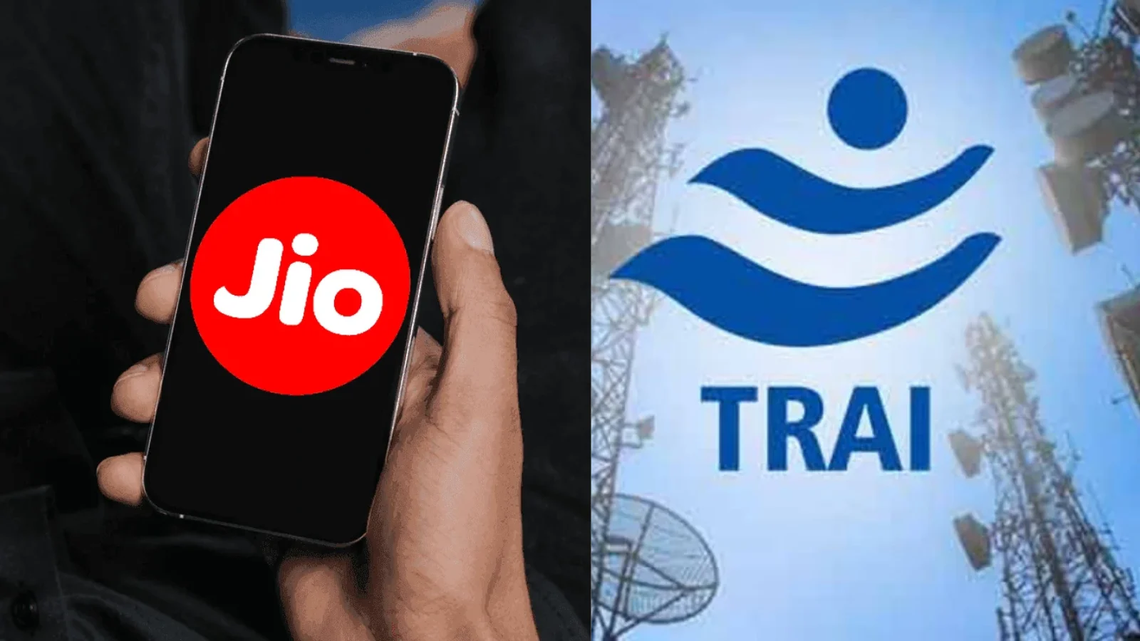 TRAI लोगो के पास Jio लोगो वाला फोन दिखाता चित्र।