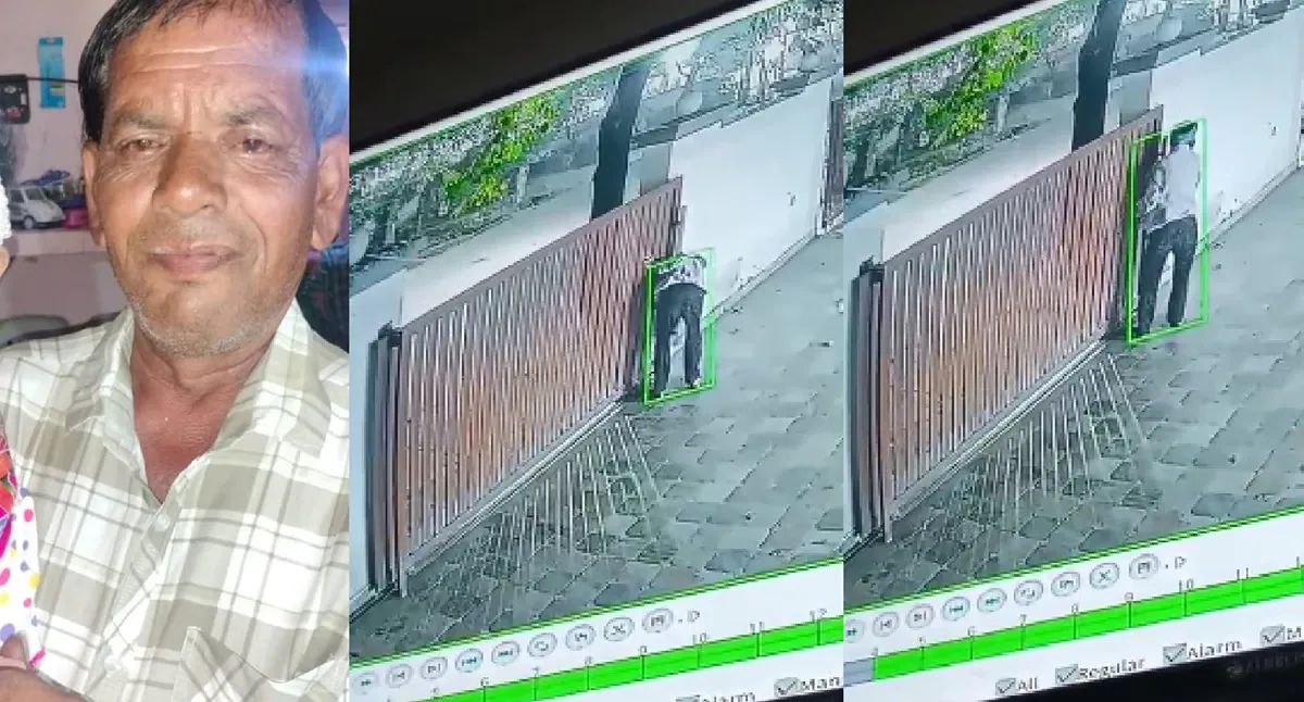 सिक्योरिटी गार्ड विक्रम सिंह और कानपुर में भारी लोहे का गेट गिरने की सीसीटीवी तस्वीरें